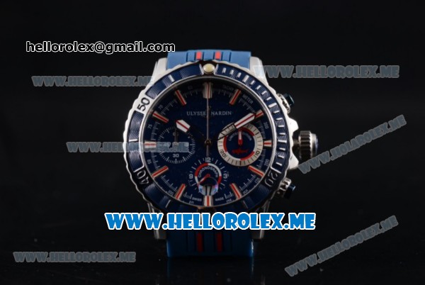 Ulysse Nardin Maxi Marine Diver Miyota OS20 Quartz Steel Case with Blue Dial and Blue Rubber Strap Blue Bezel - Click Image to Close